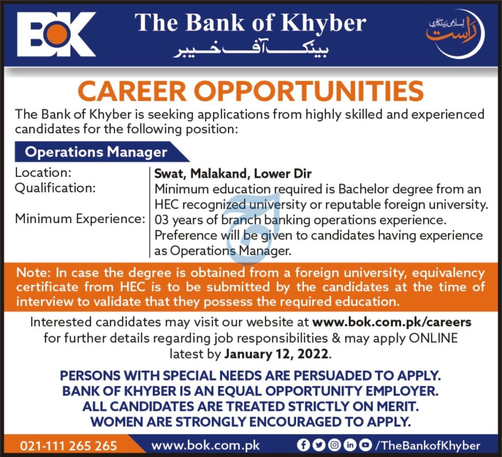 The Bank of Khyber Govt Jobs 2021